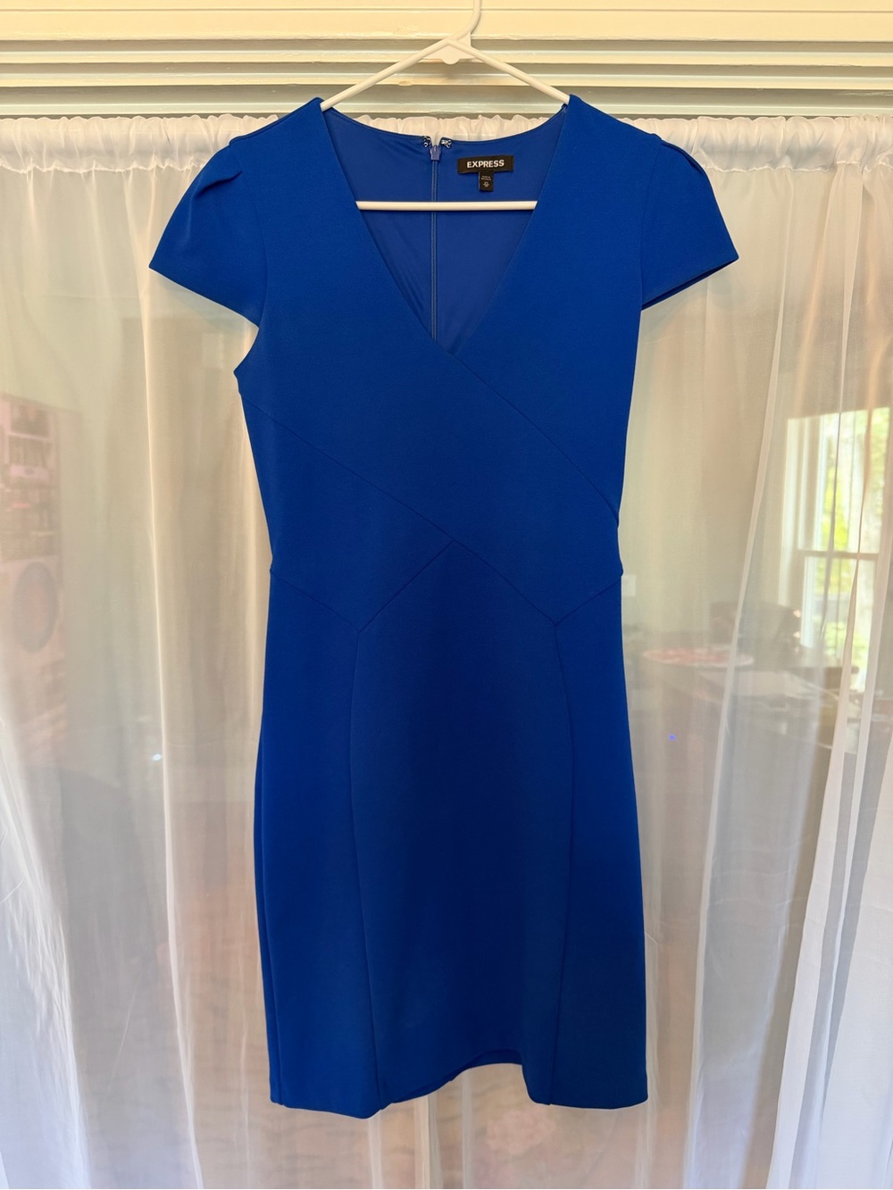 Express Cobalt Blue V-Neck Cap Sleeve Midi Dress